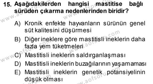 Temel Sürü Sağlığı Yönetimi Dersi 2013 - 2014 Yılı (Vize) Ara Sınavı 15. Soru