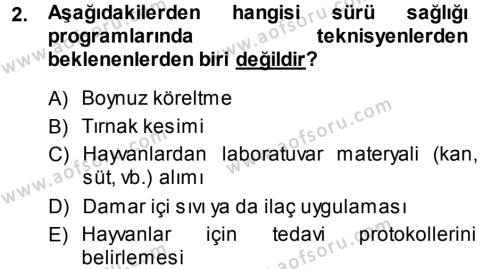 Temel Sürü Sağlığı Yönetimi Dersi 2013 - 2014 Yılı (Vize) Ara Sınavı 2. Soru