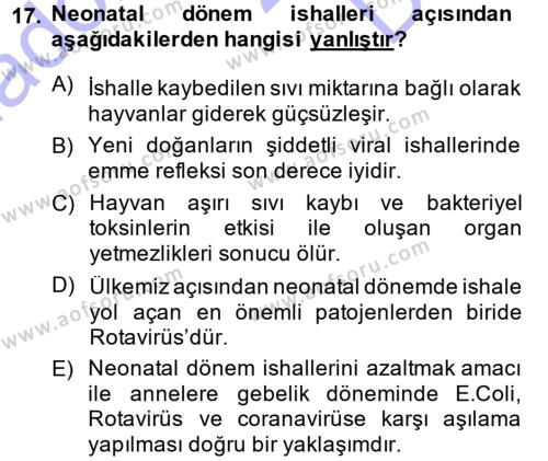 Temel Sürü Sağlığı Yönetimi Dersi 2013 - 2014 Yılı (Final) Dönem Sonu Sınavı 17. Soru
