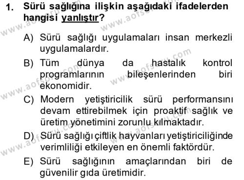 Temel Sürü Sağlığı Yönetimi Dersi 2014 - 2015 Yılı (Vize) Ara Sınavı 1. Soru