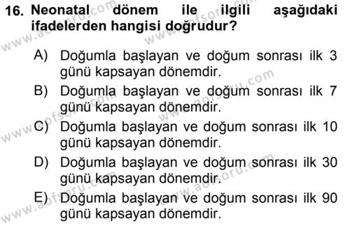 Temel Sürü Sağlığı Yönetimi Dersi 2019 - 2020 Yılı (Final) Dönem Sonu Sınavı 16. Soru