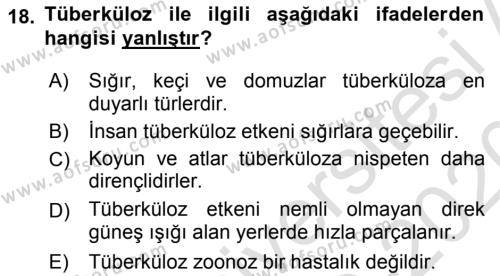 Temel Sürü Sağlığı Yönetimi Dersi 2019 - 2020 Yılı (Final) Dönem Sonu Sınavı 18. Soru