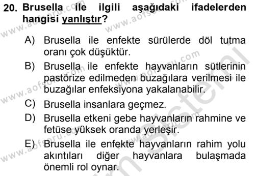 Temel Sürü Sağlığı Yönetimi Dersi 2019 - 2020 Yılı (Final) Dönem Sonu Sınavı 20. Soru