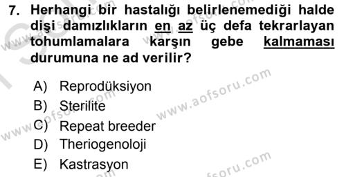 Temel Sürü Sağlığı Yönetimi Dersi 2019 - 2020 Yılı (Final) Dönem Sonu Sınavı 7. Soru