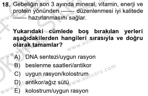 Temel Sürü Sağlığı Yönetimi Dersi 2023 - 2024 Yılı Yaz Okulu Sınavı 18. Soru