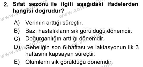 Temel Sürü Sağlığı Yönetimi Dersi 2023 - 2024 Yılı Yaz Okulu Sınavı 2. Soru