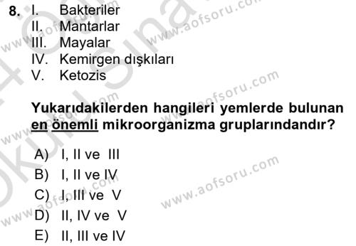 Temel Sürü Sağlığı Yönetimi Dersi 2023 - 2024 Yılı Yaz Okulu Sınavı 8. Soru