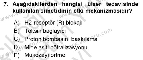 Temel Veteriner Farmakoloji ve Toksikoloji Dersi 2020 - 2021 Yılı Yaz Okulu Sınavı 7. Soru