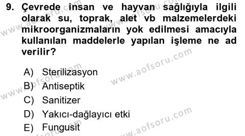 Temel Veteriner Farmakoloji ve Toksikoloji Dersi 2020 - 2021 Yılı Yaz Okulu Sınavı 9. Soru