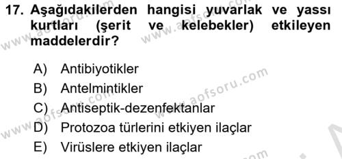 Temel Veteriner Farmakoloji ve Toksikoloji Dersi 2021 - 2022 Yılı (Vize) Ara Sınavı 17. Soru