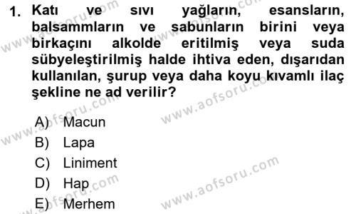 Temel Veteriner Farmakoloji ve Toksikoloji Dersi 2021 - 2022 Yılı (Final) Dönem Sonu Sınavı 1. Soru