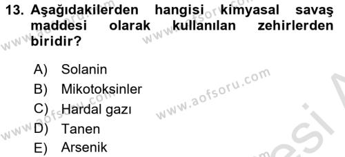 Temel Veteriner Farmakoloji ve Toksikoloji Dersi 2021 - 2022 Yılı Yaz Okulu Sınavı 13. Soru