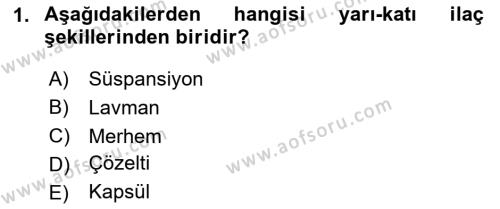 Temel Veteriner Farmakoloji ve Toksikoloji Dersi 2023 - 2024 Yılı (Final) Dönem Sonu Sınavı 1. Soru