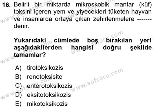 Temel Veteriner Farmakoloji ve Toksikoloji Dersi 2023 - 2024 Yılı (Final) Dönem Sonu Sınavı 16. Soru