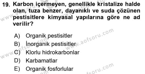 Temel Veteriner Farmakoloji ve Toksikoloji Dersi 2023 - 2024 Yılı (Final) Dönem Sonu Sınavı 19. Soru