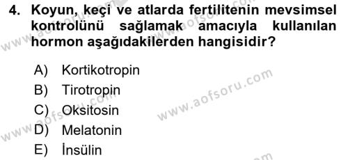 Temel Veteriner Farmakoloji ve Toksikoloji Dersi 2023 - 2024 Yılı (Final) Dönem Sonu Sınavı 4. Soru