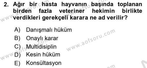 Veteriner Hizmetleri Mevzuatı ve Etik Dersi 2018 - 2019 Yılı 3 Ders Sınavı 2. Soru