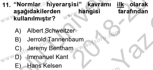 Veteriner Hizmetleri Mevzuatı ve Etik Dersi 2018 - 2019 Yılı Yaz Okulu Sınavı 11. Soru