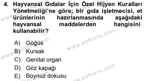 Veteriner Hizmetleri Mevzuatı ve Etik Dersi 2018 - 2019 Yılı Yaz Okulu Sınavı 4. Soru