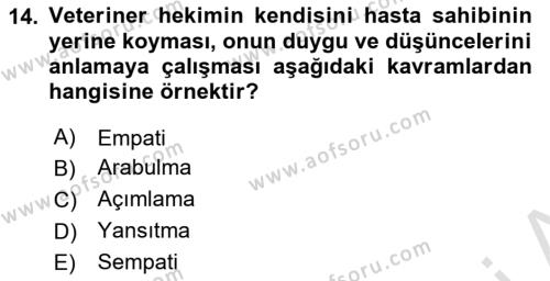 Veteriner Hizmetleri Mevzuatı ve Etik Dersi 2019 - 2020 Yılı (Vize) Ara Sınavı 14. Soru