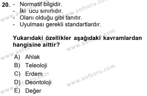 Veteriner Hizmetleri Mevzuatı ve Etik Dersi 2019 - 2020 Yılı (Vize) Ara Sınavı 20. Soru