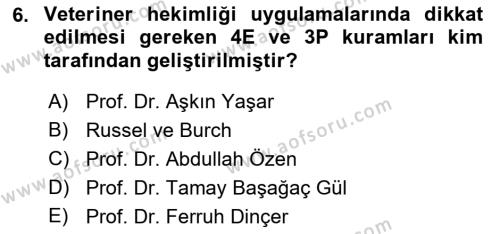 Veteriner Hizmetleri Mevzuatı ve Etik Dersi 2019 - 2020 Yılı (Vize) Ara Sınavı 6. Soru