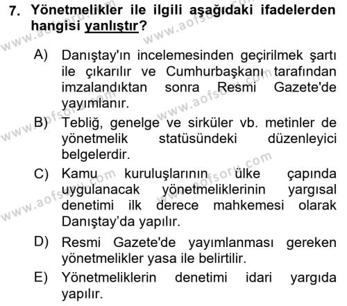 Veteriner Hizmetleri Mevzuatı ve Etik Dersi 2019 - 2020 Yılı (Vize) Ara Sınavı 7. Soru