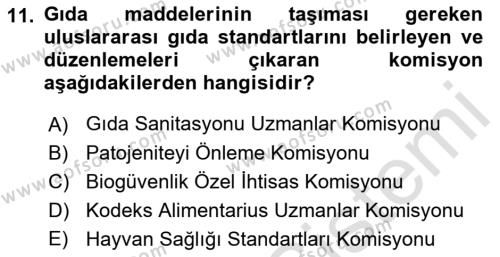 Veteriner Hizmetleri Mevzuatı ve Etik Dersi 2019 - 2020 Yılı (Final) Dönem Sonu Sınavı 11. Soru