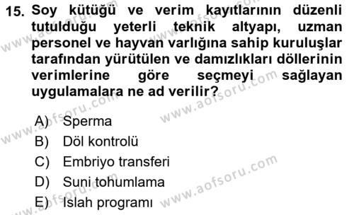 Veteriner Hizmetleri Mevzuatı ve Etik Dersi 2019 - 2020 Yılı (Final) Dönem Sonu Sınavı 15. Soru