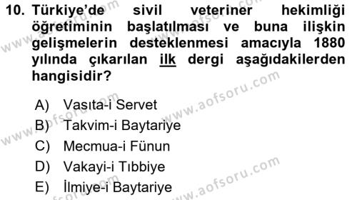 Veteriner Hizmetleri Mevzuatı ve Etik Dersi 2020 - 2021 Yılı Yaz Okulu Sınavı 10. Soru