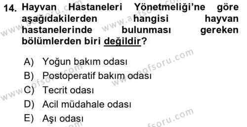 Veteriner Hizmetleri Mevzuatı ve Etik Dersi 2020 - 2021 Yılı Yaz Okulu Sınavı 14. Soru