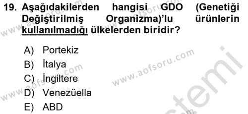 Veteriner Hizmetleri Mevzuatı ve Etik Dersi 2020 - 2021 Yılı Yaz Okulu Sınavı 19. Soru