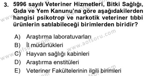 Veteriner Hizmetleri Mevzuatı ve Etik Dersi 2020 - 2021 Yılı Yaz Okulu Sınavı 3. Soru