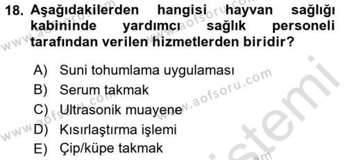 Veteriner Hizmetleri Mevzuatı ve Etik Dersi 2021 - 2022 Yılı (Vize) Ara Sınavı 18. Soru