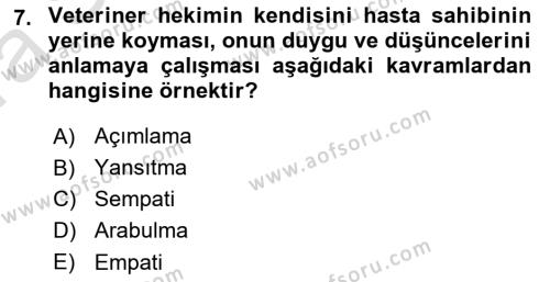 Veteriner Hizmetleri Mevzuatı ve Etik Dersi 2021 - 2022 Yılı (Vize) Ara Sınavı 7. Soru