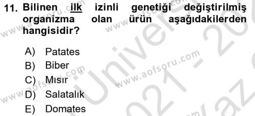 Veteriner Hizmetleri Mevzuatı ve Etik Dersi 2021 - 2022 Yılı Yaz Okulu Sınavı 11. Soru