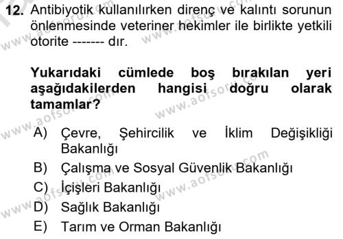 Veteriner Hizmetleri Mevzuatı ve Etik Dersi 2021 - 2022 Yılı Yaz Okulu Sınavı 12. Soru