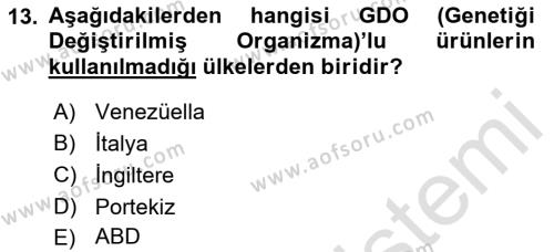 Veteriner Hizmetleri Mevzuatı ve Etik Dersi 2021 - 2022 Yılı Yaz Okulu Sınavı 13. Soru