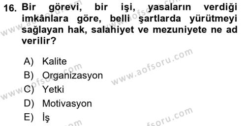 Veteriner Hizmetleri Mevzuatı ve Etik Dersi 2021 - 2022 Yılı Yaz Okulu Sınavı 16. Soru