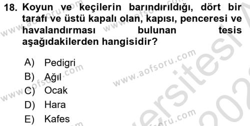 Veteriner Hizmetleri Mevzuatı ve Etik Dersi 2021 - 2022 Yılı Yaz Okulu Sınavı 18. Soru