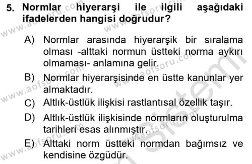 Veteriner Hizmetleri Mevzuatı ve Etik Dersi 2021 - 2022 Yılı Yaz Okulu Sınavı 5. Soru