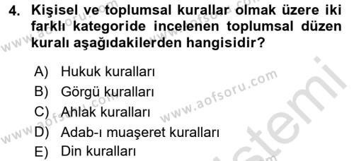 Veteriner Hizmetleri Mevzuatı ve Etik Dersi 2022 - 2023 Yılı (Vize) Ara Sınavı 4. Soru