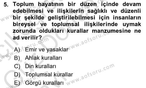 Veteriner Hizmetleri Mevzuatı ve Etik Dersi 2022 - 2023 Yılı (Vize) Ara Sınavı 5. Soru