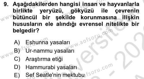 Veteriner Hizmetleri Mevzuatı ve Etik Dersi 2022 - 2023 Yılı (Vize) Ara Sınavı 9. Soru