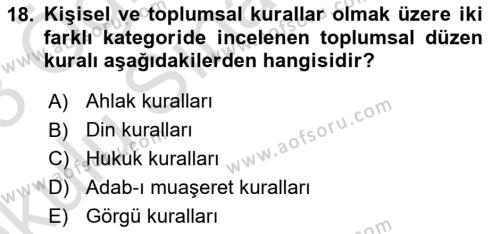 Veteriner Hizmetleri Mevzuatı ve Etik Dersi 2022 - 2023 Yılı Yaz Okulu Sınavı 18. Soru