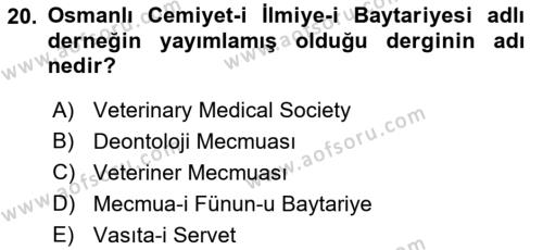 Veteriner Hizmetleri Mevzuatı ve Etik Dersi 2023 - 2024 Yılı (Final) Dönem Sonu Sınavı 20. Soru