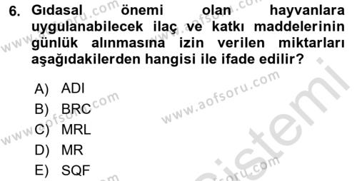 Veteriner Hizmetleri Mevzuatı ve Etik Dersi 2023 - 2024 Yılı (Final) Dönem Sonu Sınavı 6. Soru