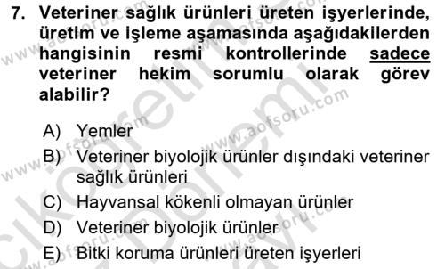 Veteriner Hizmetleri Mevzuatı ve Etik Dersi 2023 - 2024 Yılı (Final) Dönem Sonu Sınavı 7. Soru