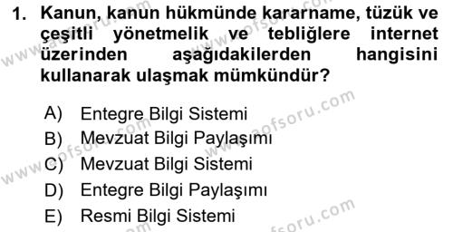 Veteriner Hizmetleri Mevzuatı ve Etik Dersi 2024 - 2025 Yılı (Vize) Ara Sınavı 1. Soru