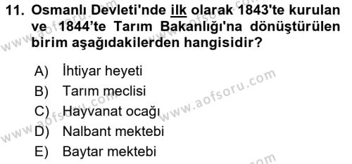 Veteriner Hizmetleri Mevzuatı ve Etik Dersi 2024 - 2025 Yılı (Vize) Ara Sınavı 11. Soru